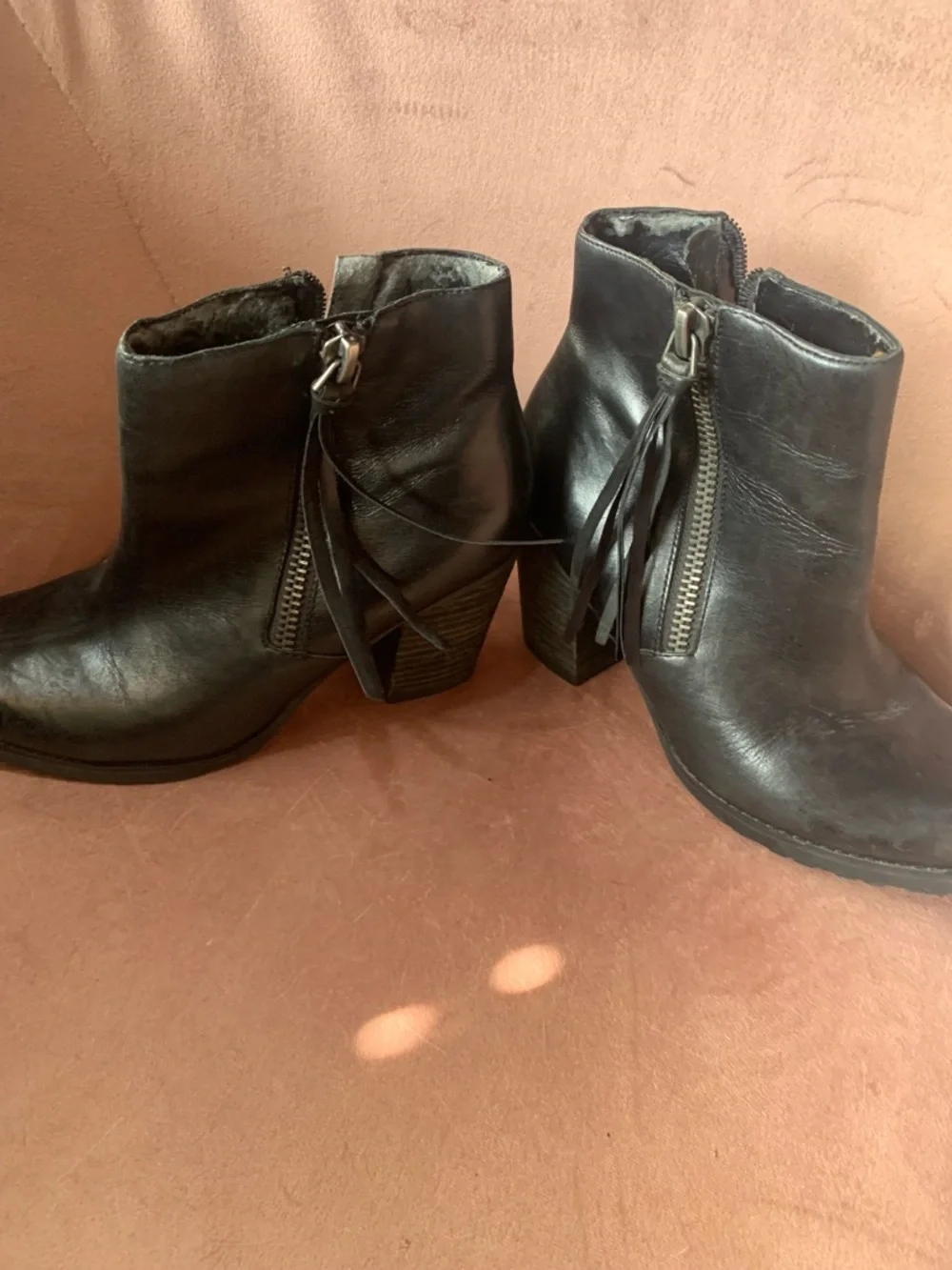 Marc Fisher Black Leather Ankle Booties with Side Zipper Detail